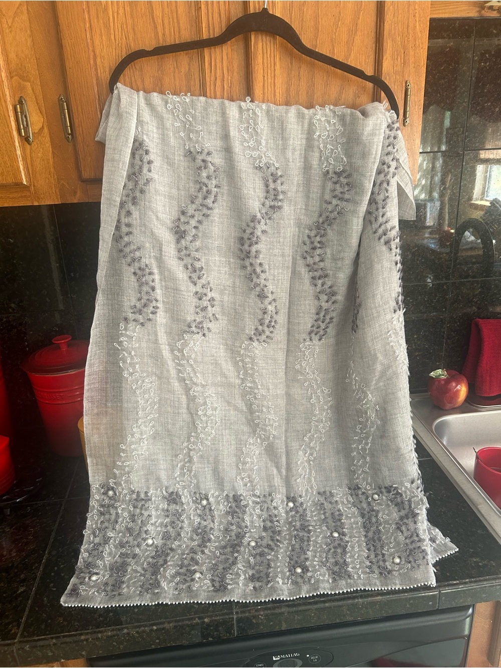 Light Gray Embroidered with pearl accents. beautiful details.